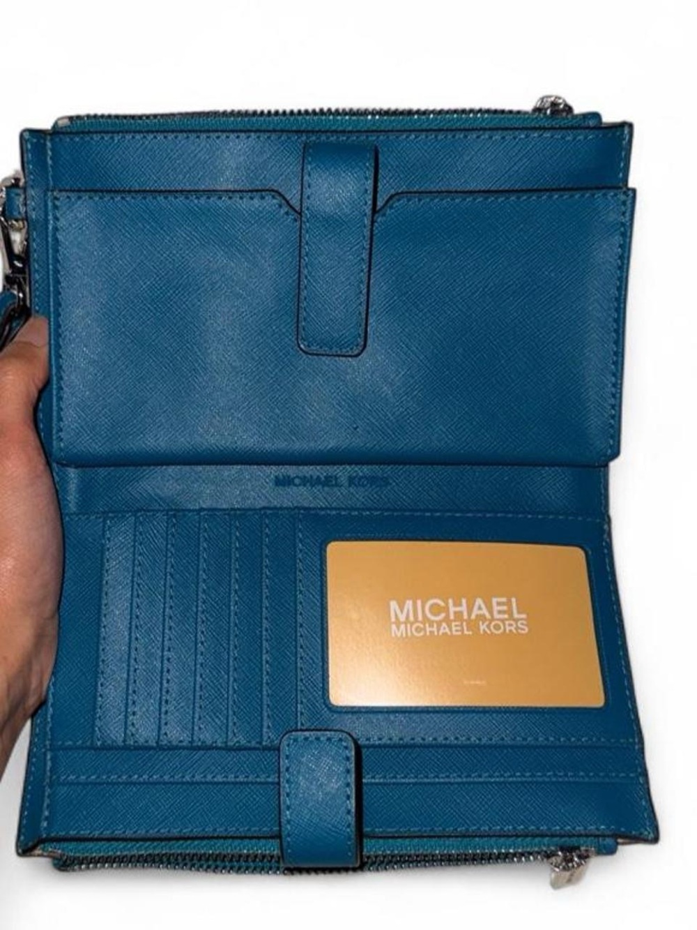Michael Kors Teal Saffiano Wristlet Clutch - Picture 2 of 6